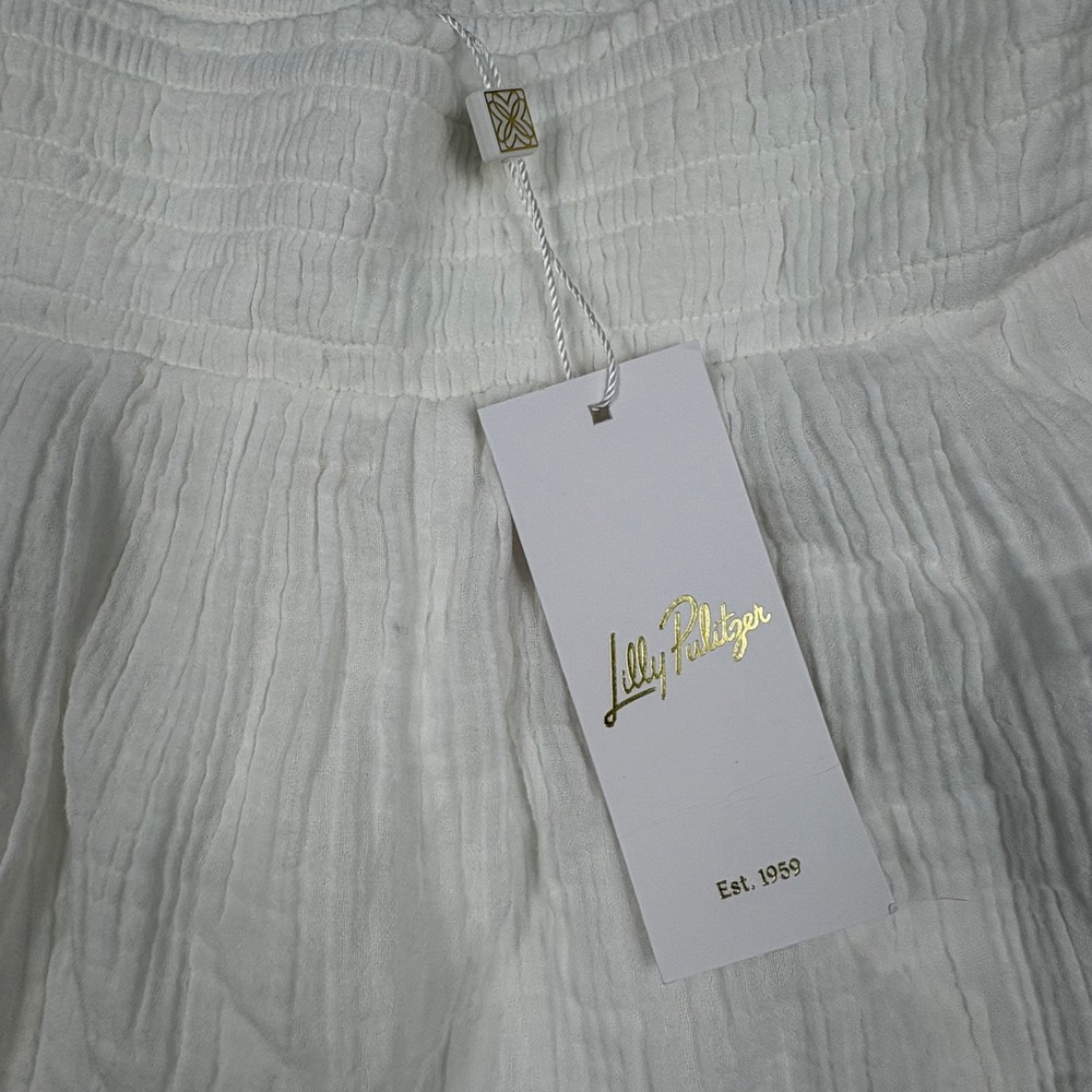 Lilly Pulitzer Enzo Pant Coverup Resort White Cotton Gauze Wide Leg Smocked L - Picture 2 of 11